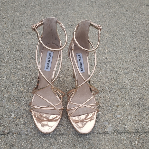 Steve Madden Rose Gold Strappy Sandle Heels - Picture 2 of 8